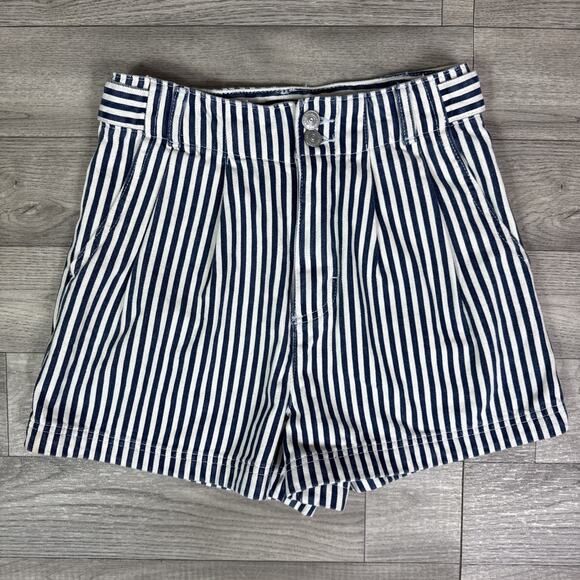 BDG Urban Outfitters Striped Pleated Jean Shorts Blue White sz 25 - Picture 1 of 5
